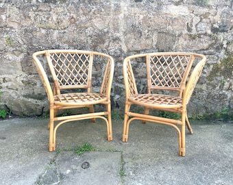 Pair of rattan armchairs, small garden armchairs, balcony terrace seats, boho chic decoration, boho tiki bali, housewarming gift