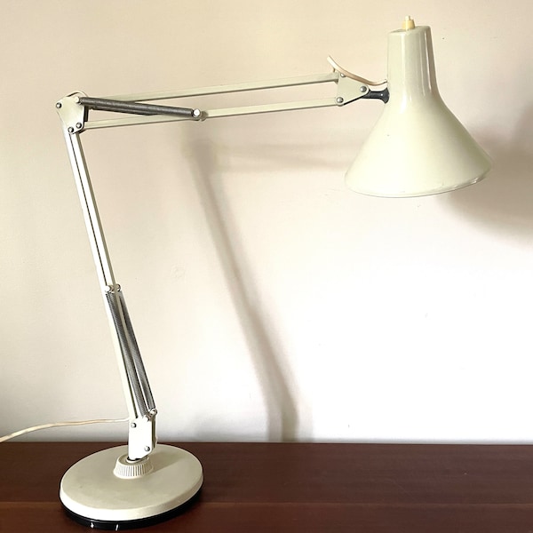 White desk lamp, large architect lamp, 360 articulated lamp, weighted base, Danish design, vintage Scandinavian lamp