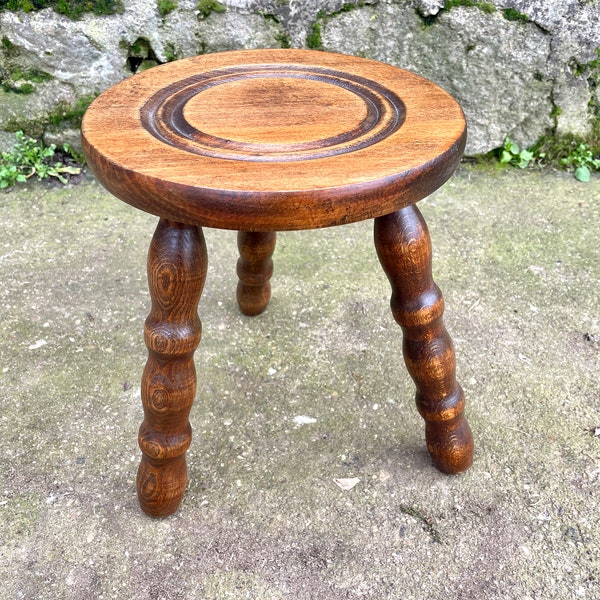 Tabouret TRIPODE 1950, trépieds vintage bois, porte-plantes ancien, shabby rustique, décoration campagne, tabouret à traire