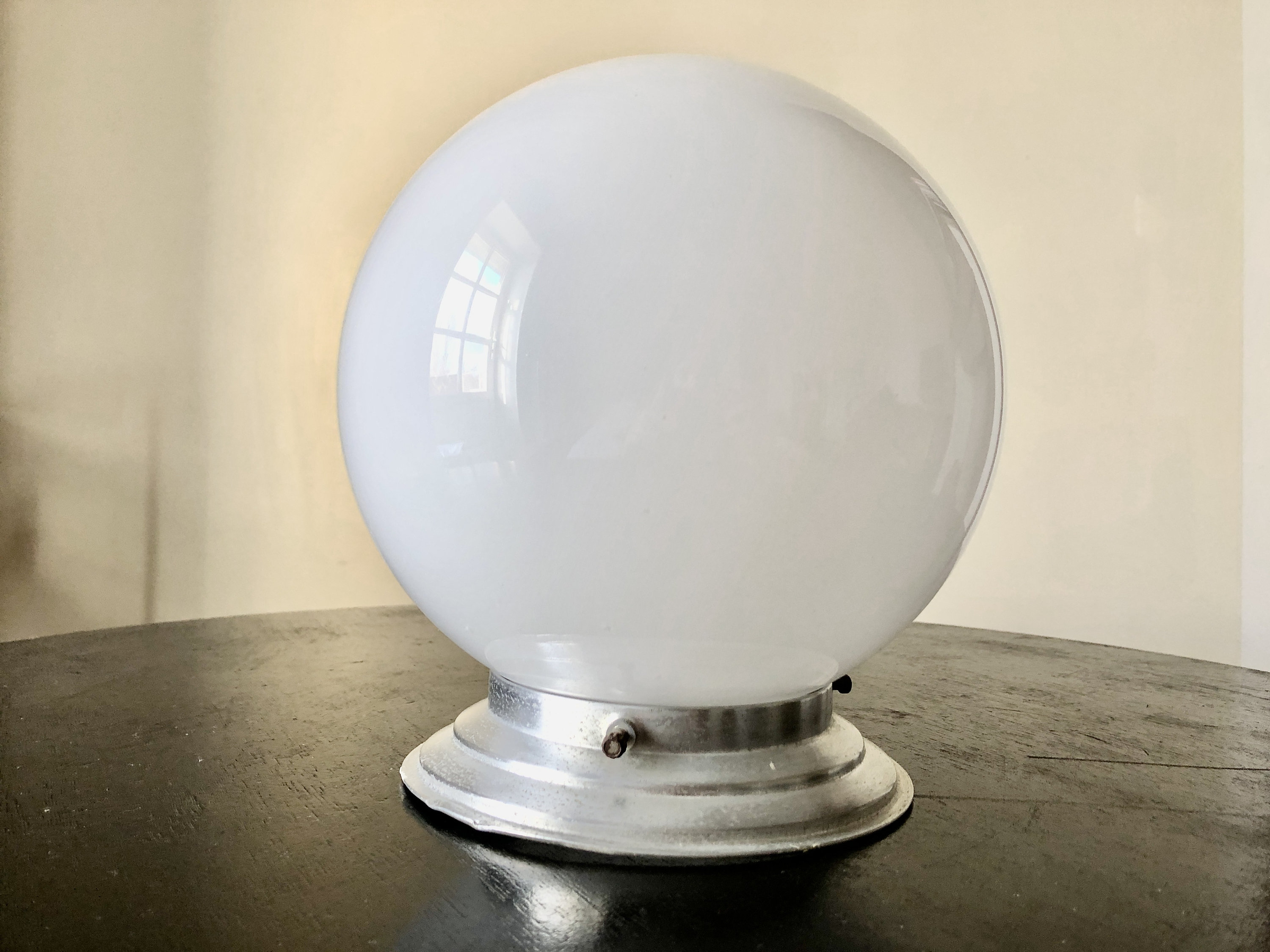 Plafonnier Globe Opaline 15 cm, Applique Rétro Blanc, Luminaire Classique Intemporel, Lampe Mid-Cent