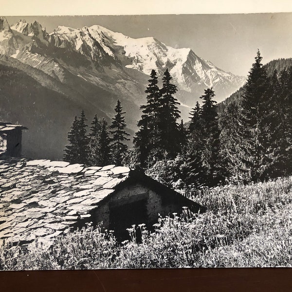 Impression photo noir et blanc 1950 Georges Tairraz, le mont blanc vu posettes, sciences et natures, décoration murale, Chalet Alpes France
