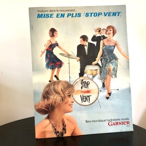 Garnier Paris lacquer advertising cardboard, retro decoration poster, hairstyle health makeup, pharmacy advertising 1950 1960, vintage gift