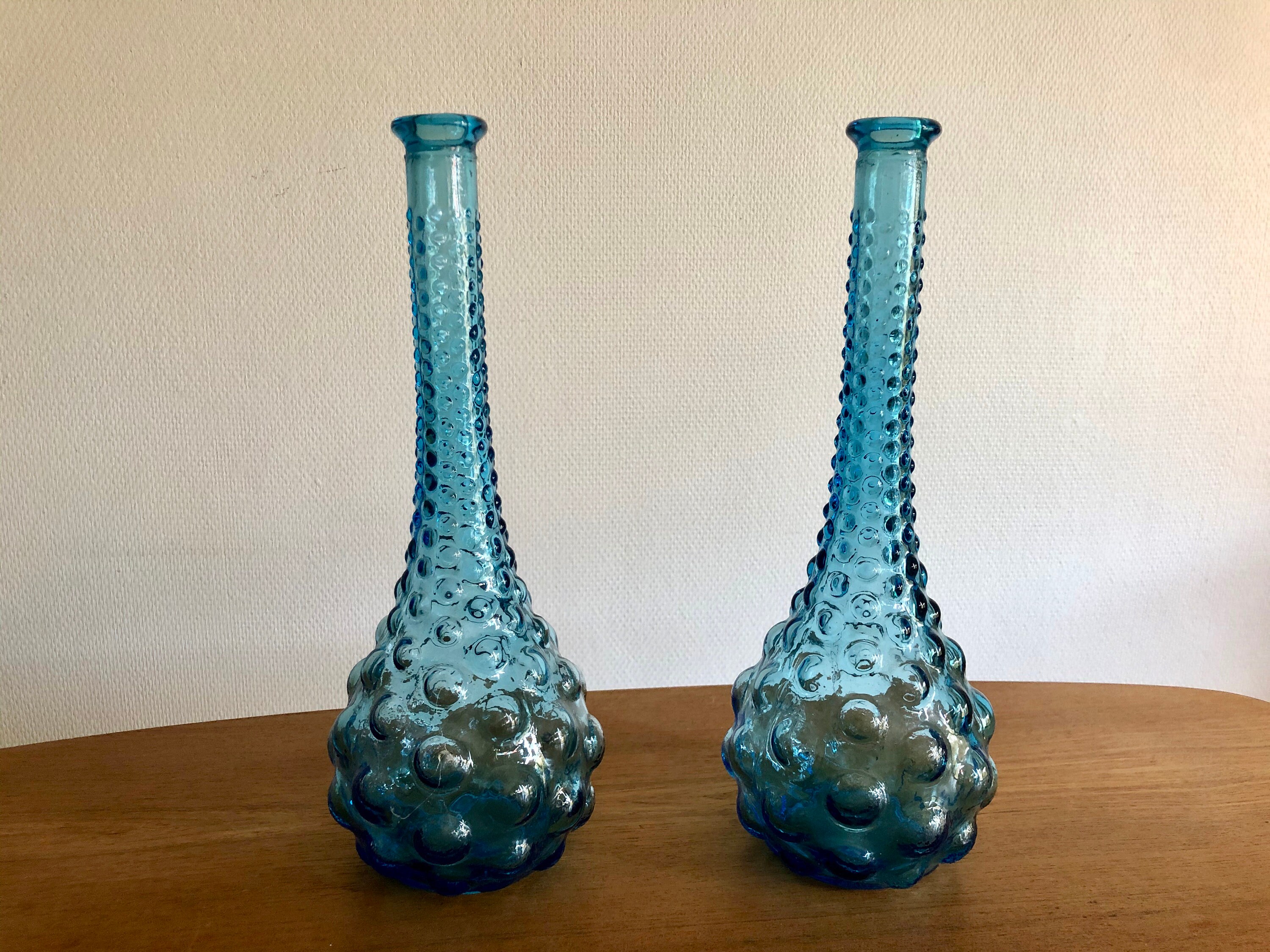 Paire de Carafes Empoli, Bouteilles Génie, à Décanter, Accessoire Décoration, Verre Bleu, Cadeau Col