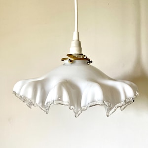 White glass draped pendant light, retro kitchen ceiling lamp, vintage handkerchief ceiling light
