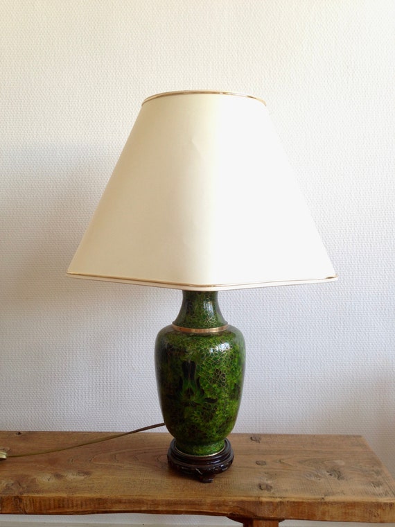 Desk Lamp Enamel Cloisonné Thousand Flowers Asian Art Bedside Accent Asia Chic Vintage Green And Gold Classic