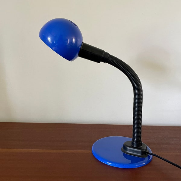 Lampe de bureau à flexible, lampe bleue vintage, lampe design industriel, lampe d'atelier 2000, accessoire de bureau, lampe de chevet