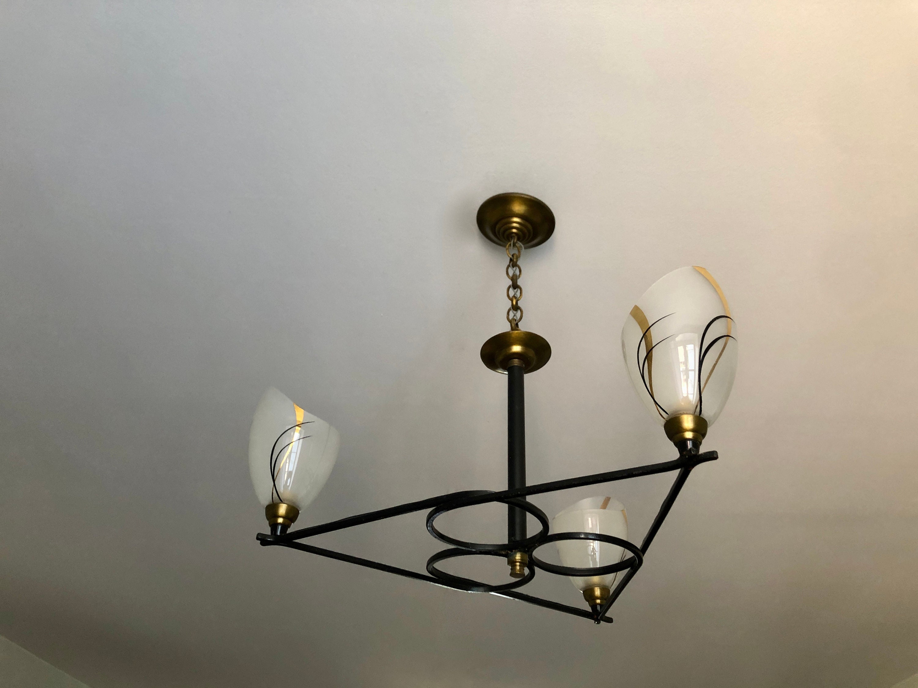 Lustre 3 Feux 1950, plafonnier