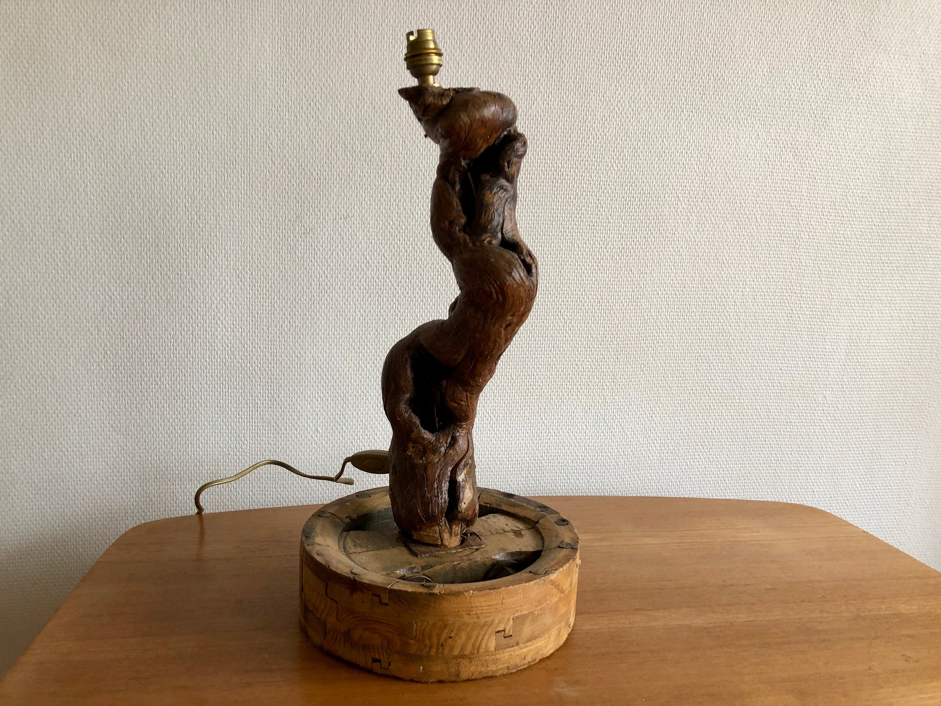 Pied de Lampe Artisanal 1960, Fait Main, Cep Vigne, Décor Vigneron Bourgogne, Sol, Parquet, Accessoi