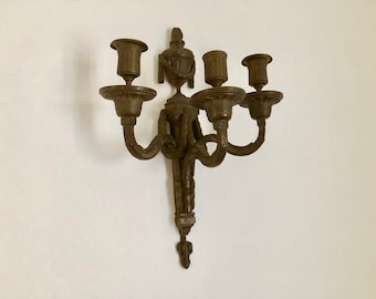 Antique Empire wall candlestick, 3-arm bronze candlestick, castle wall decoration, 19th century restoration style, old accessory, gift