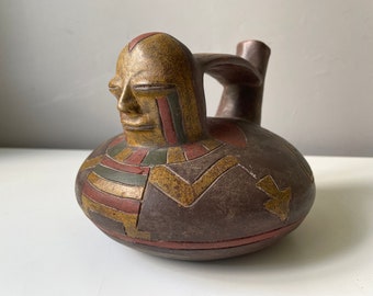 Pre-Columbian art style pottery, Nazca Peru, jug gourd container, painted terracotta, outsider art, popular art, collection