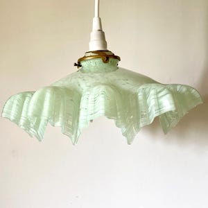 Clichy glass draped pendant light, retro kitchen ceiling lamp, vintage handkerchief ceiling light, mint green glass