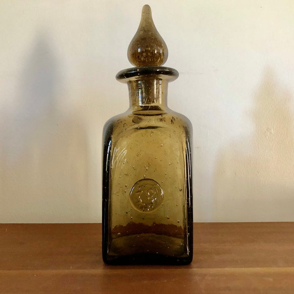 Carafe verrerie LA ROCHERE France, verre bullé marron, verre de collection, cadeau déco, bouteille liqueur, midcentury 1950, alcool whisky