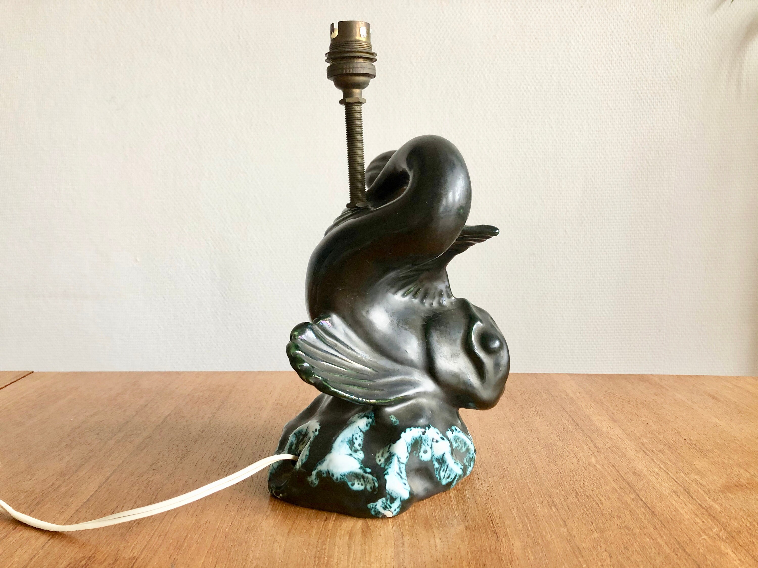 Pied de Lampe Vallauris, Céramique Albert Ferlay, Poisson Rétro, Mid Century Français, Carpe Vintage