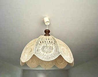 Suspension raphia Targetti 1970, lampe de plafond fleur ajourée, design Italie, accessoire chambre entrée, déco boho bohème, cadeau rétro