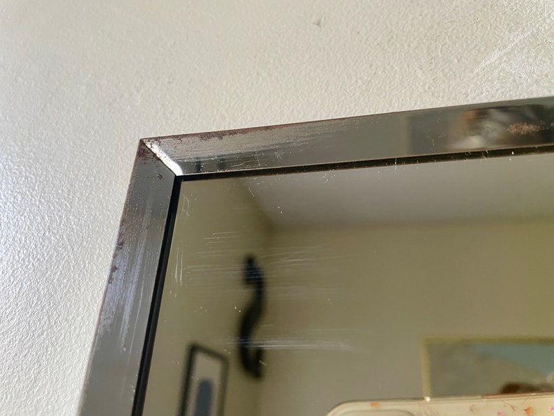 Espejo de metal cromado 1960, baño barbero, colección, regalo para él, pequeño espejo rectangular vintage retro de mediados de siglo imagen 5