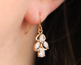 Victorian Marquise Zirconia Earrings: 18k Gold Art Deco Dangles