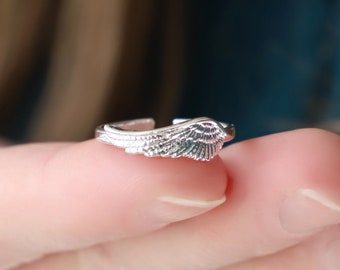 Anillo de alas de plata esterlina: joyería conmemorativa ajustable con alas de ángel