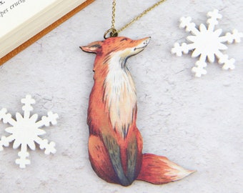 Sitting Fox Necklace, Wooden Pendant, Orange Fox, Animal Jewellery, Wildlife Jewelry, Laser Cut Necklace, Woodland Jewellery, Gift for Her