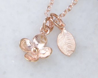 Flower Necklace, Rose Gold Plated, Floral Pendant, Dainty Necklace, Flower Girl Gift, Mothers Day Gift, Sister Birthday Gift,Mom GiftFor Her