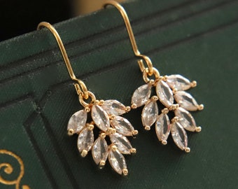 Art Deco Marquise Zirconia Earrings: 18k Gold Plated Dangles