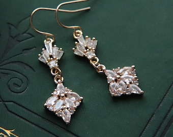 Art Deco Earrings : Gold Victorian Earrings, 1920s Earrings, Edwardian Earrings, Art Nouveau Earrings, Diamond Drop Earrings, Vintage Style