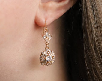 Gold Victorian Dangle Earrings: Regency Cubic Zirconia Jewelry