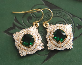 Orecchini di smeraldo: orecchini anni '20, orecchini verdi, orecchini da sposa verdi, orecchini vittoriani, orecchini Regency, Art Nouveau, gioielli da damigella d'onore