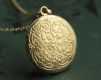 Locket Necklaces For Photos, Victorian Necklace, Gold Lockets Cottagecore Pendants Floral Locket Necklace For Women Keepsake Memorial Gifts