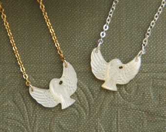 Dove Necklace, Dove Pendant, For Women, Peace Necklace, Bird Necklace, Mother of Pearl, Wedding Jewelry, Birdesmaids Gift, Victorian Style