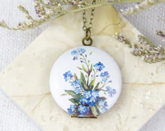 Forget Me Not Necklace Locket Gift For Mothers Day Memorial Jewelry For Mum For Grandmother The Jewellery Lover Gift Cottagecore Necklace