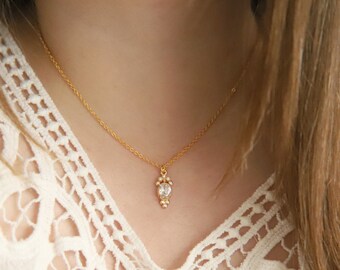 Gold Wedding Necklace and Earring Set: Cubic Zirconia Bridal Jewelry