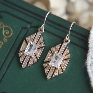 Art Deco Earrings : Gold Victorian Earrings, 1920s Earrings, Edwardian Earrings, Art Nouveau Earrings, Diamond Drop Earrings, Vintage Style