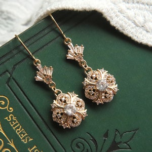 Victorian Earrings Gold, Regency Jewelry, Diamond Earrings Dangle and Drop Earrings Zirconia Art Nouveau Earrings For Women Mother Gifts