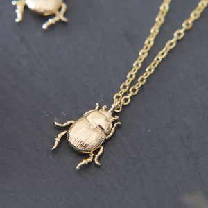 Beetle Necklace, Scarab Pendant, Gold Plated, Tiny Insect, Nature Lover Gift, Gardener Gift For Her, Natural History, Entomologist Gift UK