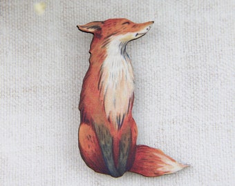Fuchs Brosche, Fuchs Anstecknadel, Orange Fuchs, Waldtier, sitzender Fuchs Abzeichen, Waldkreatur, Füchsin Brosche, Holzschmuck, Geschenk für sie, Herbst