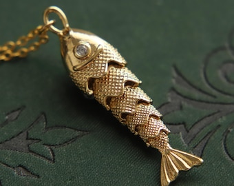 Gold Koi Fish Necklace, Articulated Fish Pendant, Movable Fish, Beach Jewelry, Sea Life Lovers, Ocean Nautical Necklace, Sardine Charm