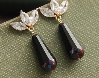 Black Art Deco Earrings, French Deco Earrings, Victorian Style Morning Earrings, Czech Glass Jewelry, Flapper Earrings, Great Gatzby, Gothic
