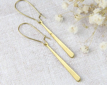 Long Brass Drop Earrings, Simple Long Earrings, Minimalist Jewellery, Light Weight, Raw Brass, Thin Dangles, Gift for her, Womens Jewelry