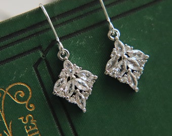 Silver Art Deco Earrings, Marquise Earrings, Bridal Earrings, Zirconia Earrings, 1920s Earrings Silver, Art Nouveau Earrings,Wedding Jewelry