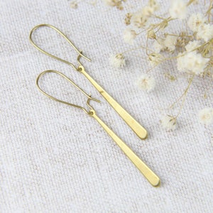 Long Brass Drop Earrings, Simple Long Earrings, Minimalist Jewellery, Light Weight, Raw Brass, Thin Dangles, Gift for her, Womens Jewelry
