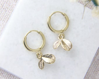 Clip On Double Leaf Earrings Lightweight Clipon or Fish Hook Design Silver Gold Small