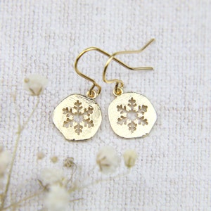 Snowflake Earrings, Gold Winter Earrings, Christmas Earrings, Snow Jewellery, Christmas Jewellery, Gift Ideas for Her,Women Earring Gift, UK image 2