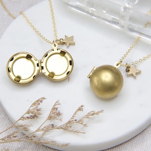 Moon and Star, Locket Necklace, Golden Brass, Celestial Theme, Sphere Locket, Teen Girl Gift For Her, Photo Box, Lunar Locket,Space Theme UK