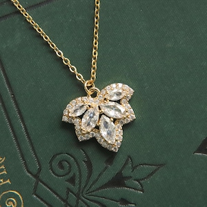 Victorian Necklace, Leaf Necklace Gold, Art Nouveau Necklaces Gold Edwardian Necklace For Women Regency Necklace Diamond Zirconia Pendants