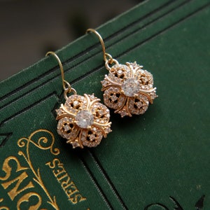 Gold Victorian Earrings, Art Deco Earrings, 1920s Earrings, Edwardian Earrings, Art Nouveau Earrings, Diamond Drop Earrings, Vintage Style