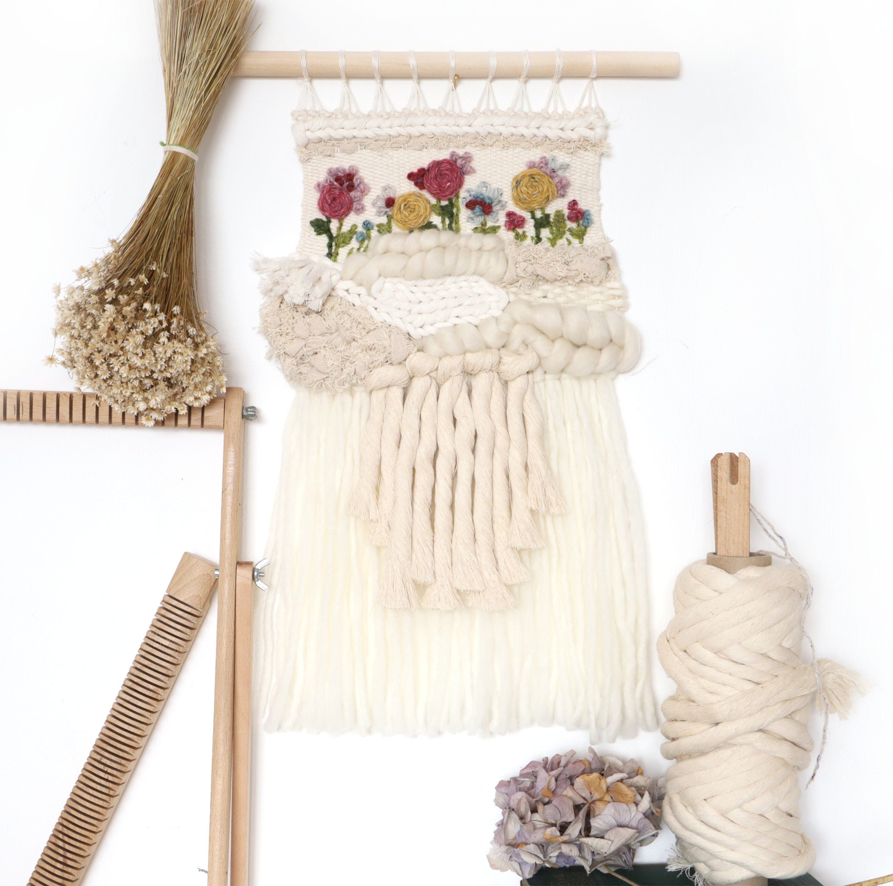 Floral Wall Tapestry Woven Wall Hanging Wildflower Weave Etsy