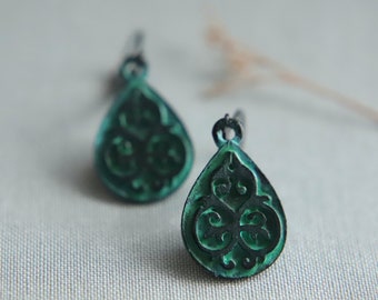 Green Earrings Verdigris Jewelry Verdigris Earrings Patina Earrings Rustic Earrings Cottagecore Earrings Wrought Iron Black Earrings Dangle