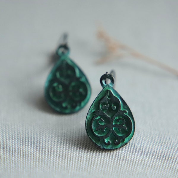 Green Earrings Verdigris Jewelry Verdigris Earrings Patina Earrings Rustic Earrings Cottagecore Earrings Wrought Iron Black Earrings Dangle