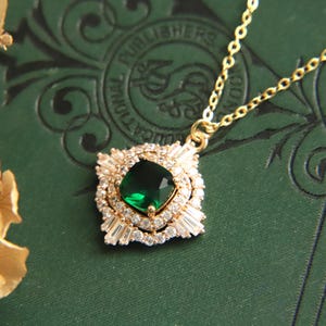 Regency Necklace, Emerald Necklace, Zirconia Necklace, Green Crystal Necklace, Art Deco Necklace, Bridal Jewelry Set, Victorian Pendant