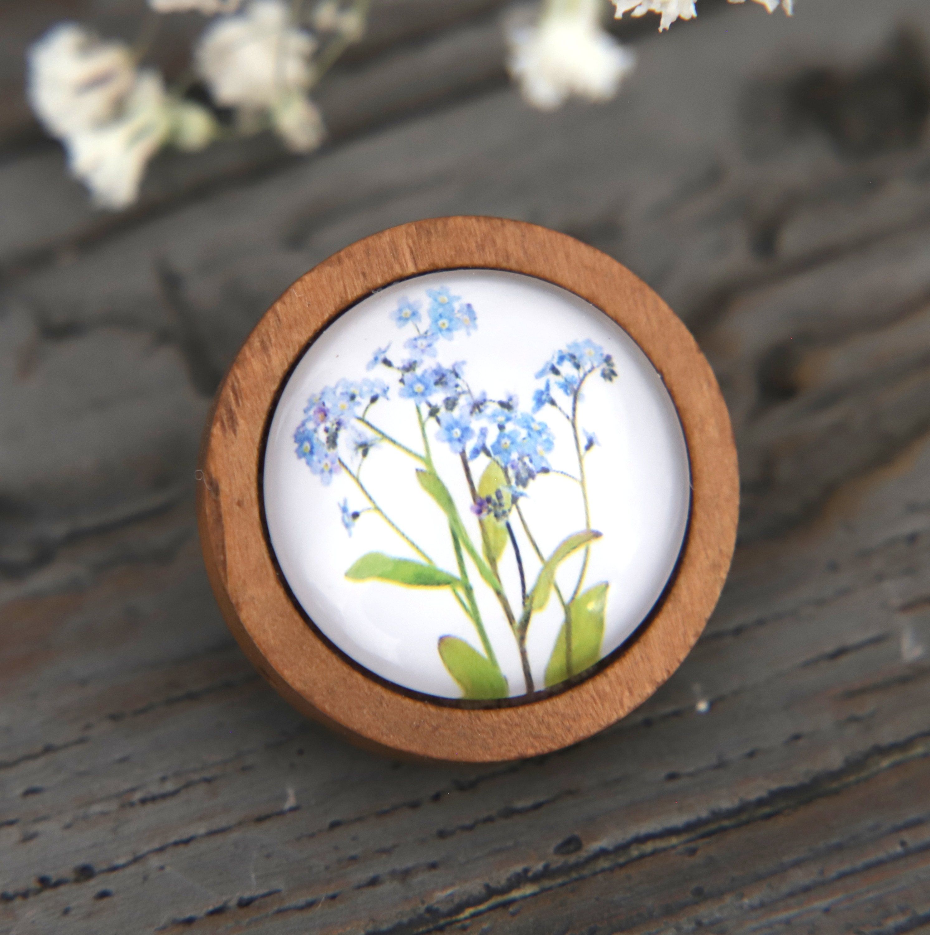 Me Not Brooch Floral Badge Wooden Pin Flower Brooch Etsy UK